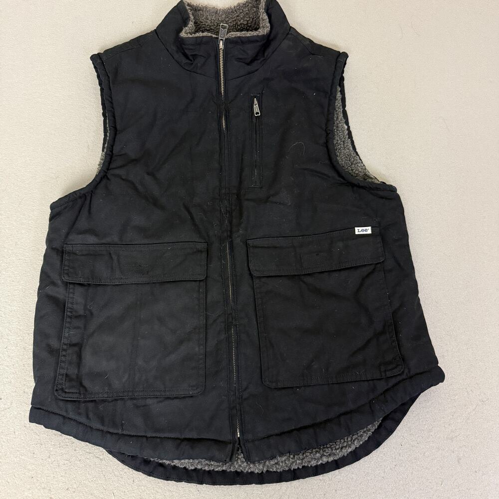 Lee Workwear Sherpa Lined Black Canvas Utility Vest Men’s Size M Full Zip